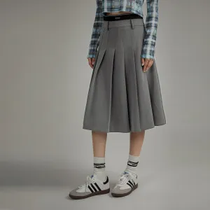 Color Pleated Midi Skirt