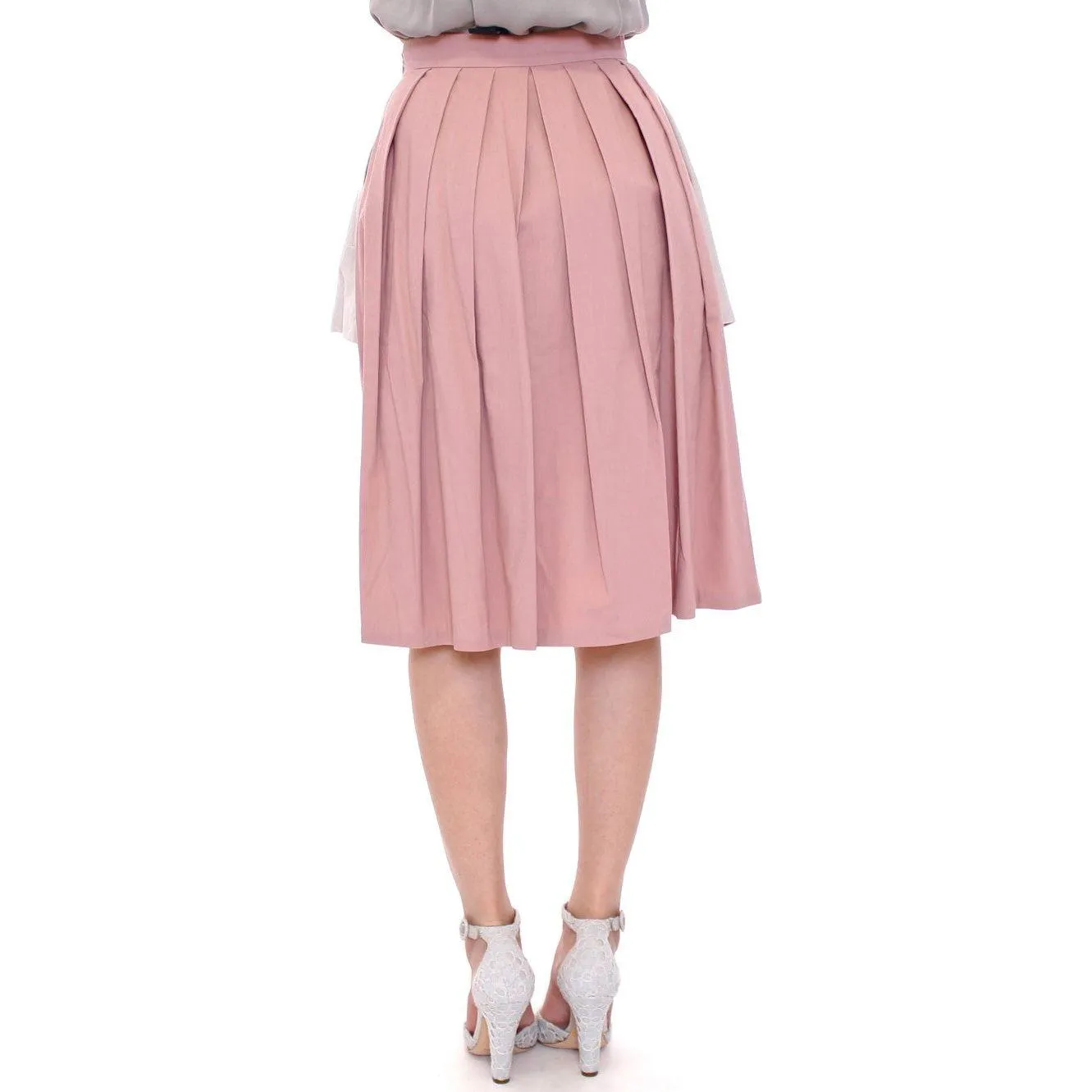 Comeforbreakfast Elegant Pleated Knee-length Skirt in Pink and Gray