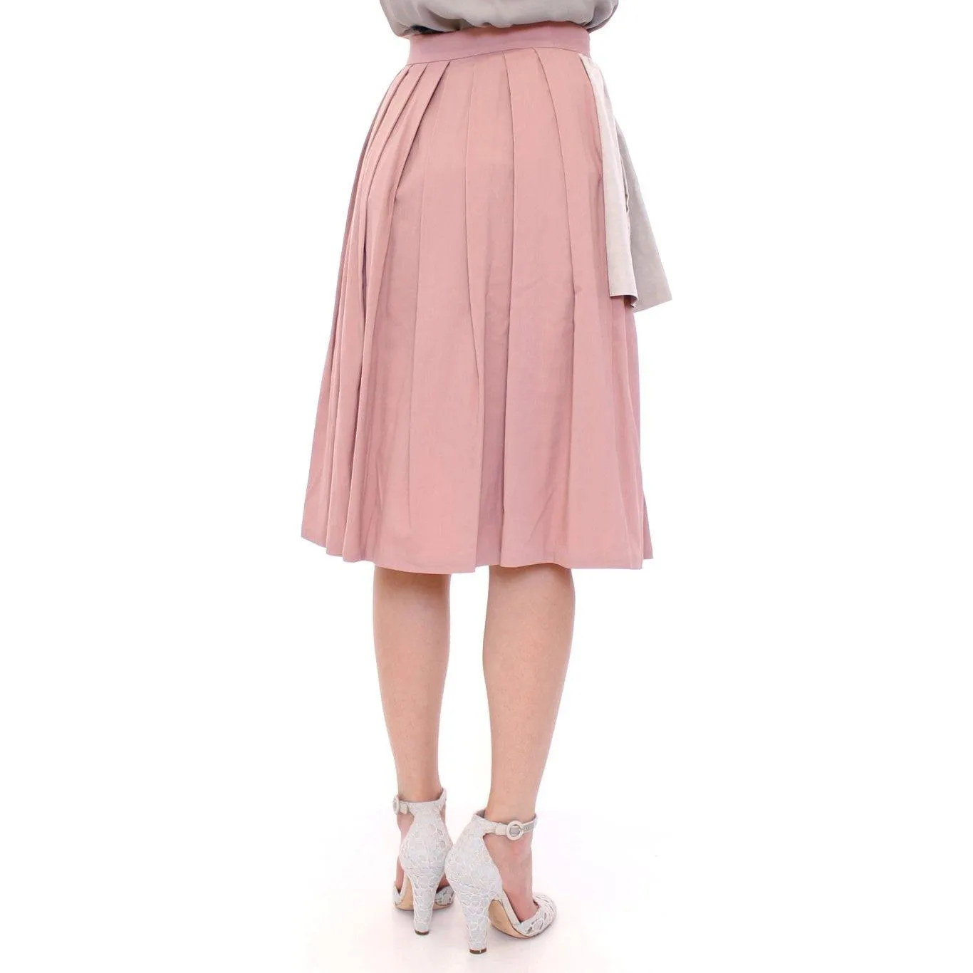 Comeforbreakfast Elegant Pleated Knee-length Skirt in Pink and Gray