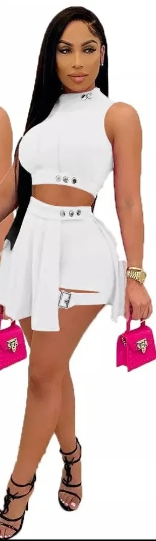 Cool Girl in School Buckle Pleated Skirt Set