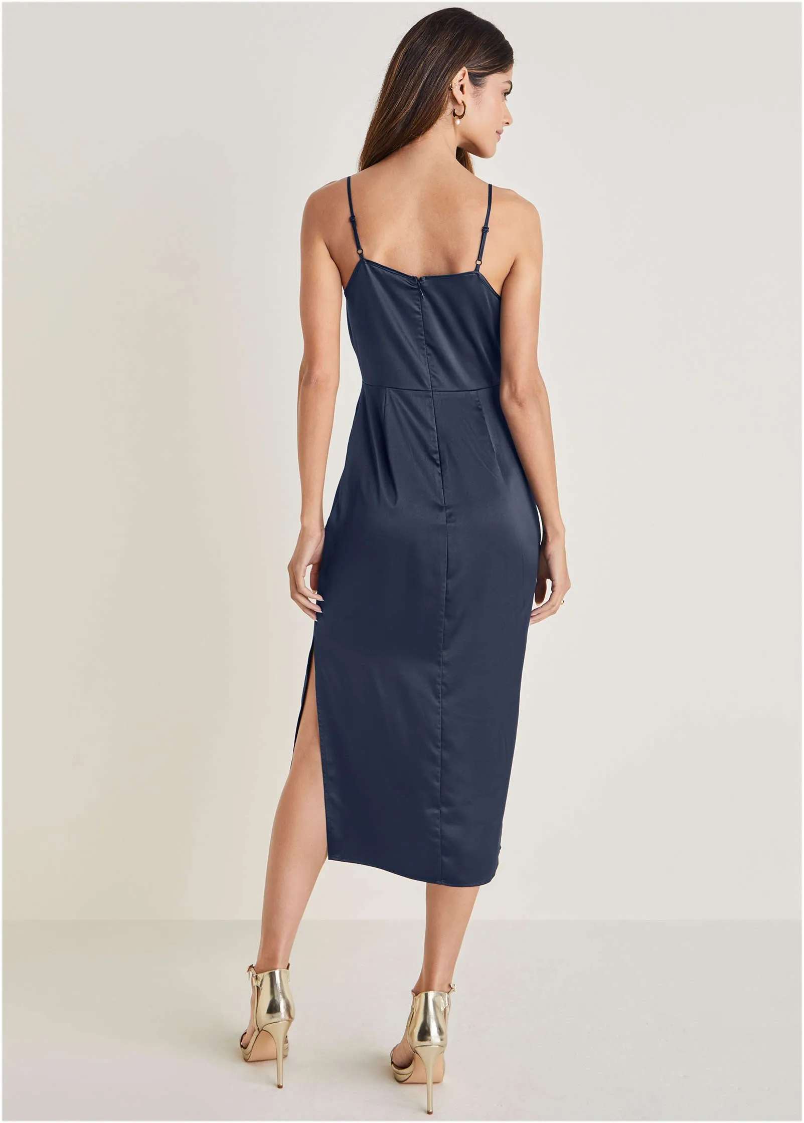 Cowl Neck Slip Dress - Navy