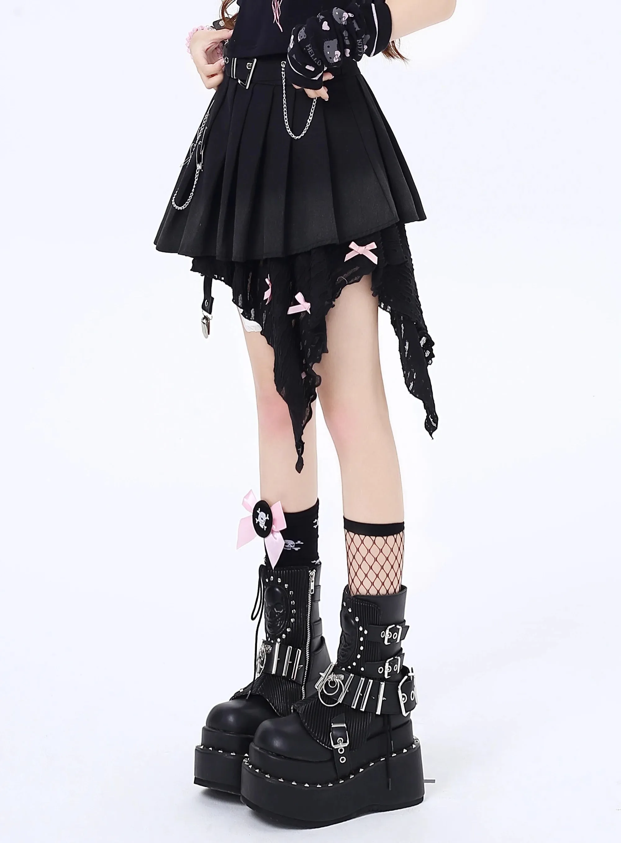 Crazygirl Gothic Irregular Spliced Hot Girl Pleated Short Skirt