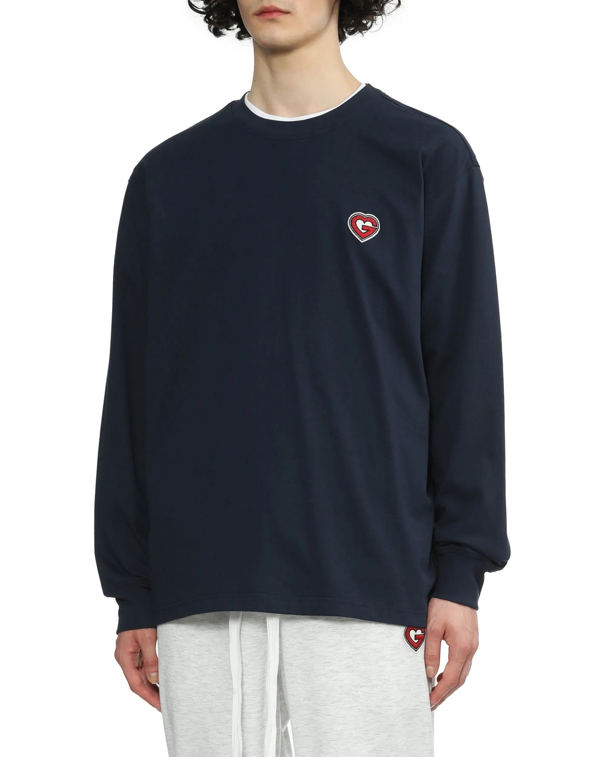 Crew Neck G-heart Patch Long Sleeve T-shirt