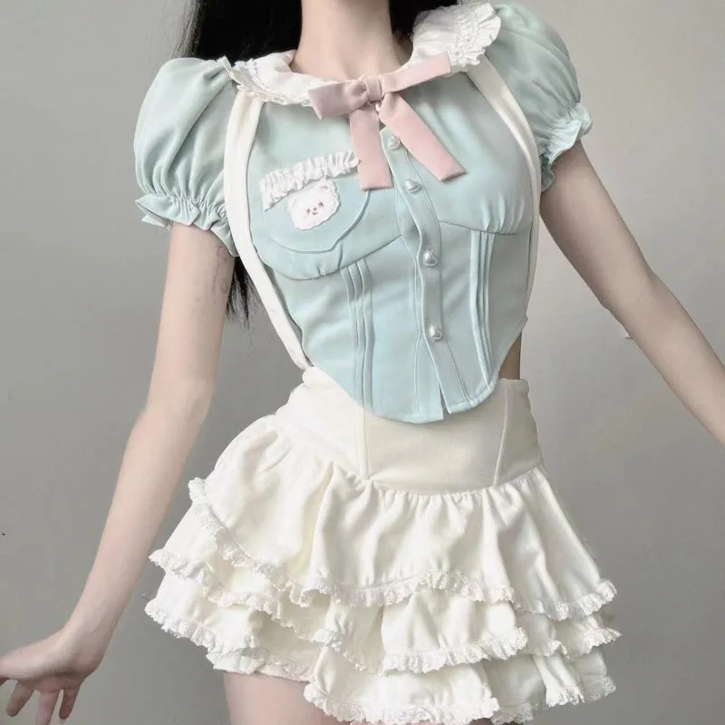 Cute Bear Suspender Skirt Suit PL53716