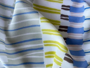 Designer Softly Muted Stacked Stripes Silk Crepe De Chine (Made in Italy)