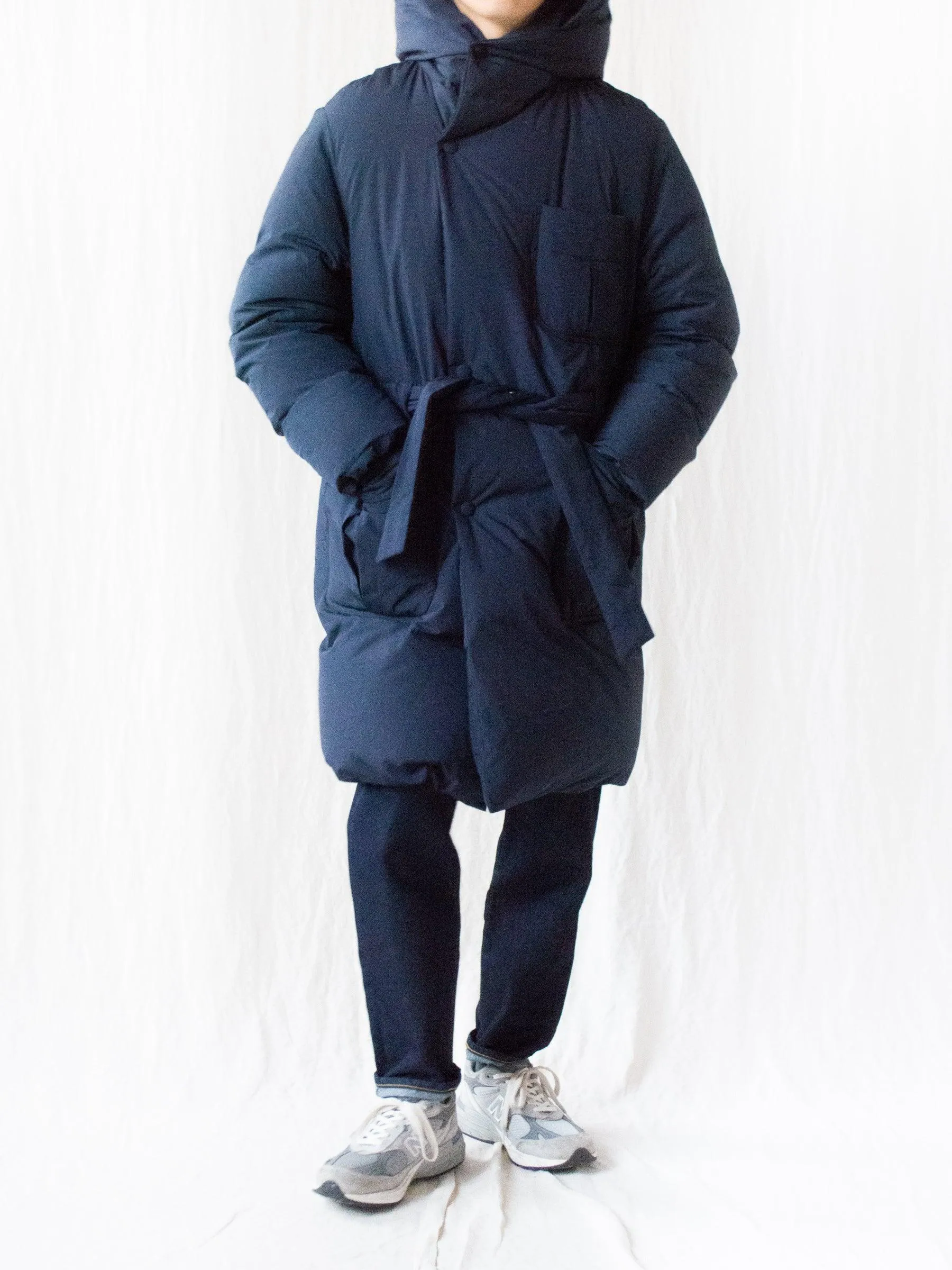 Down Robe Hooded Coat - Navy