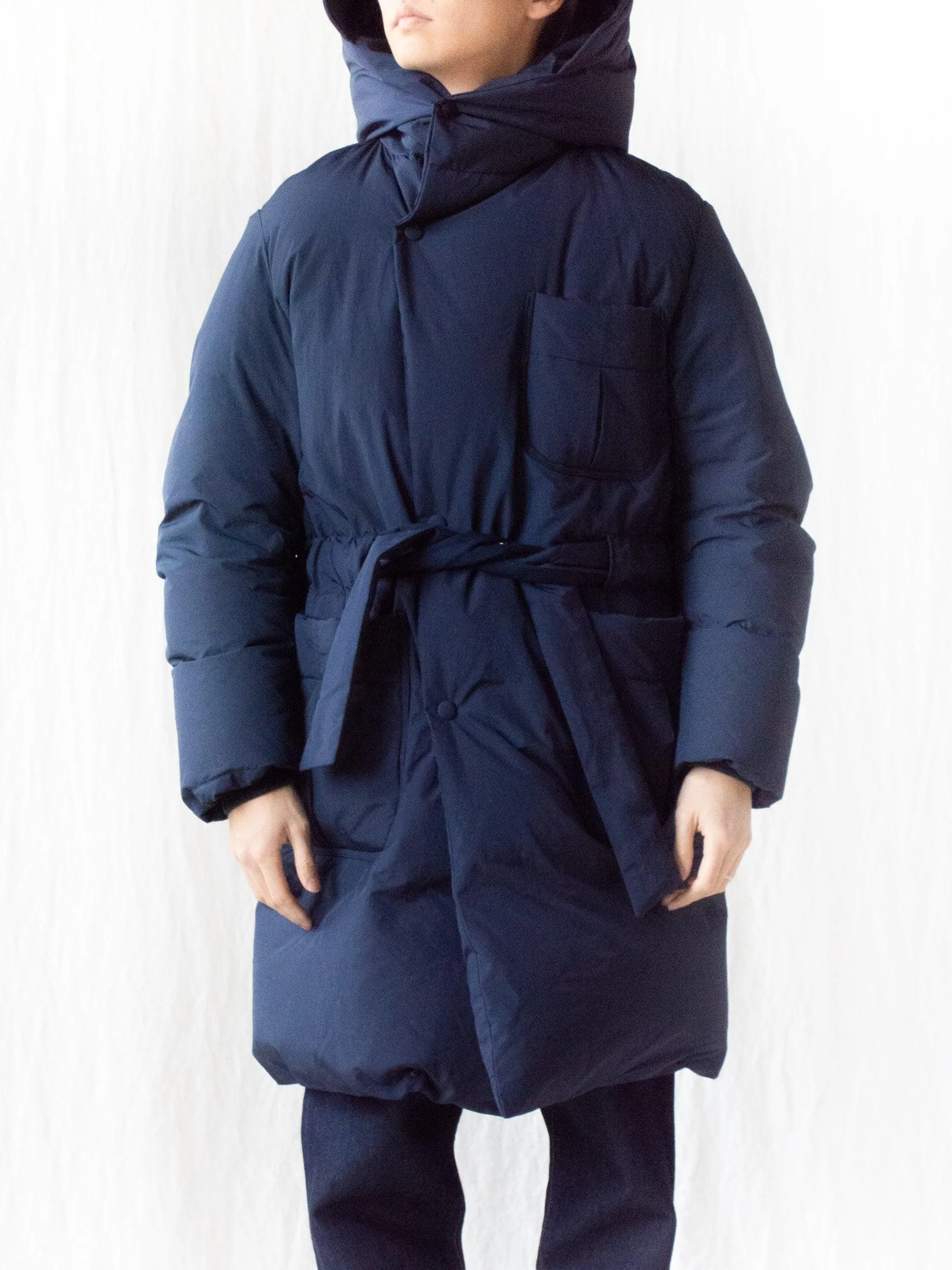 Down Robe Hooded Coat - Navy