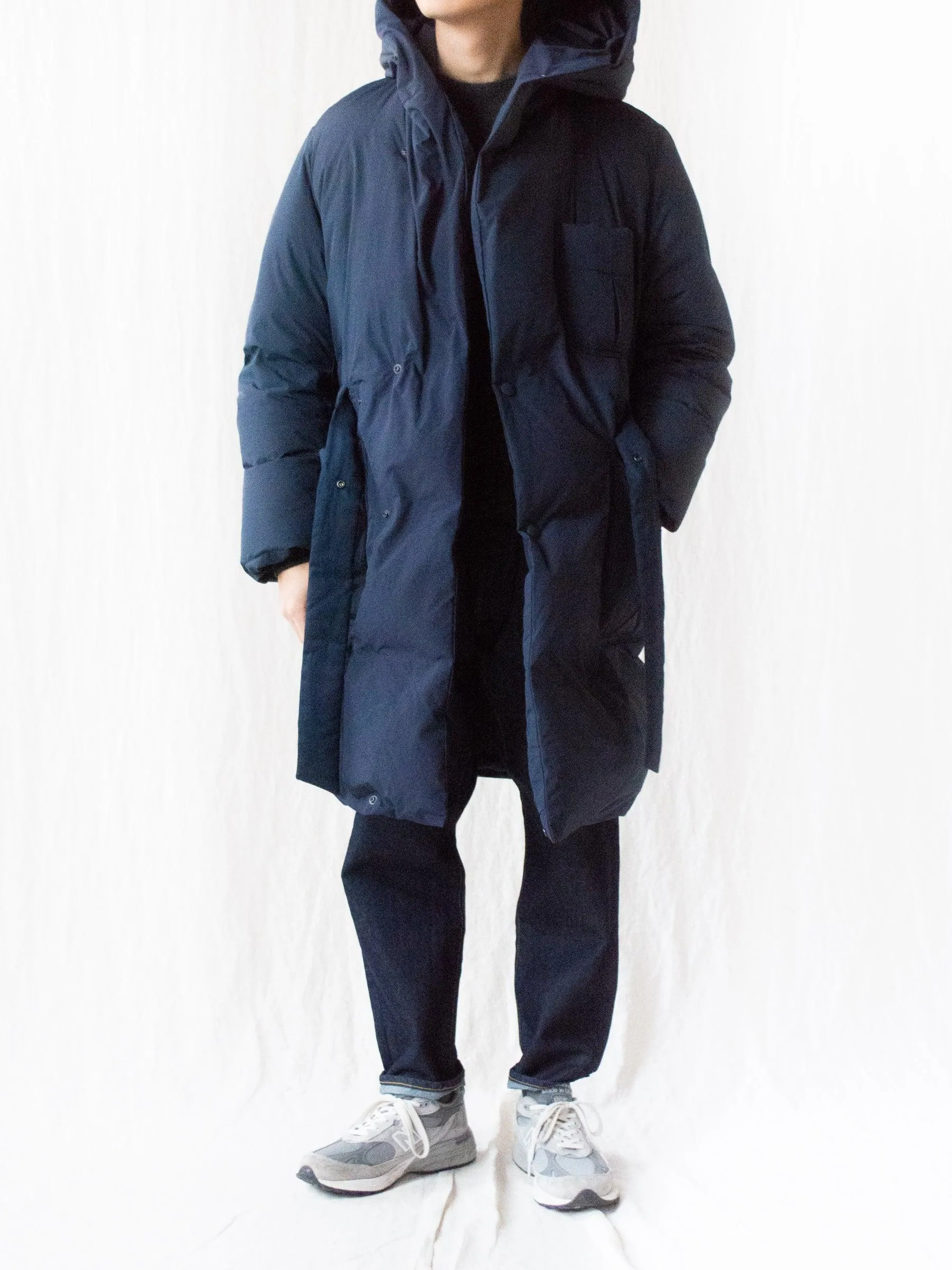 Down Robe Hooded Coat - Navy