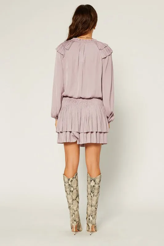 Dusty Lavender Pleated Long Sleeve Dress