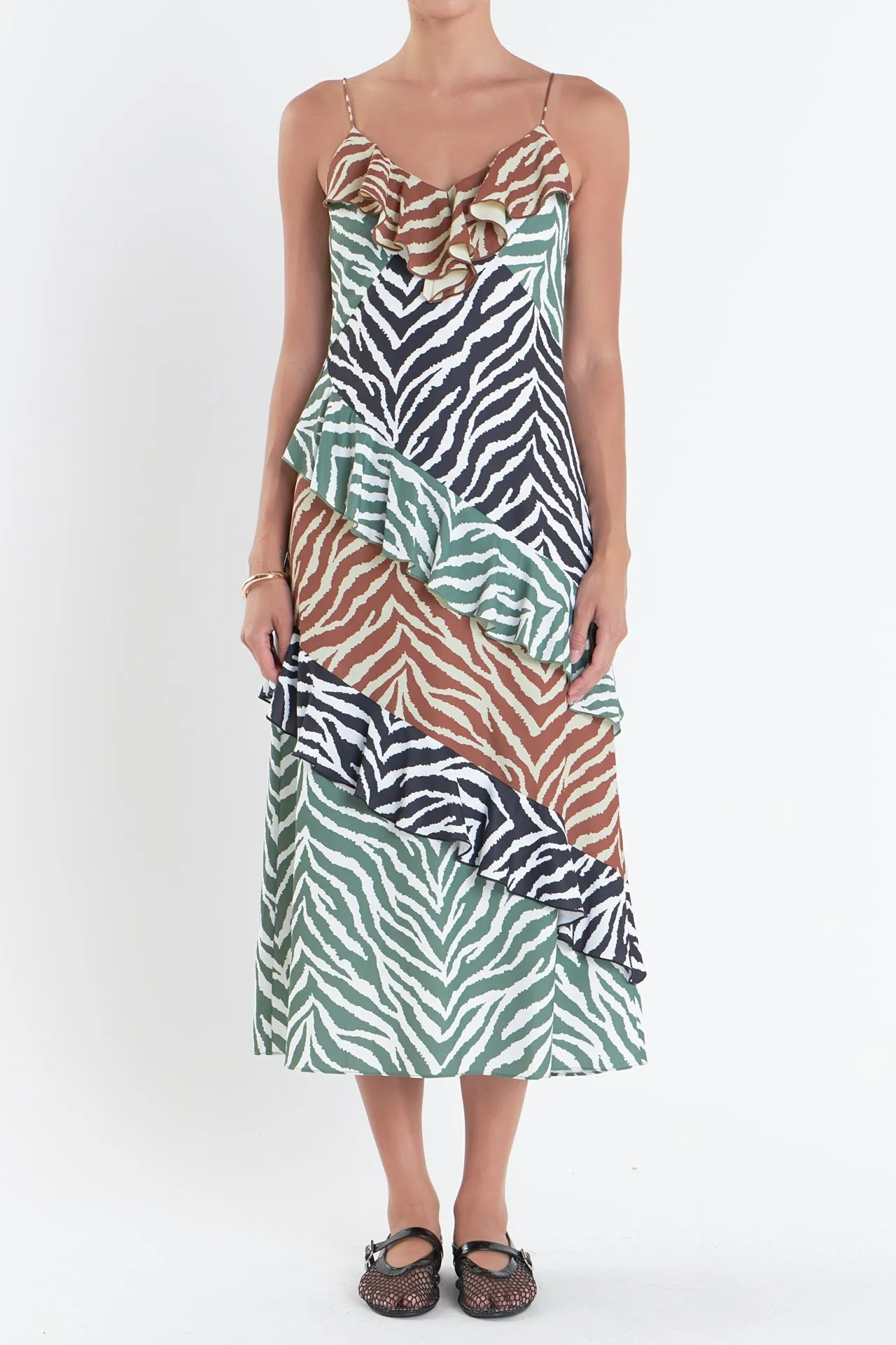 English Factory - Zebra Print Colorblocked Slip Dress