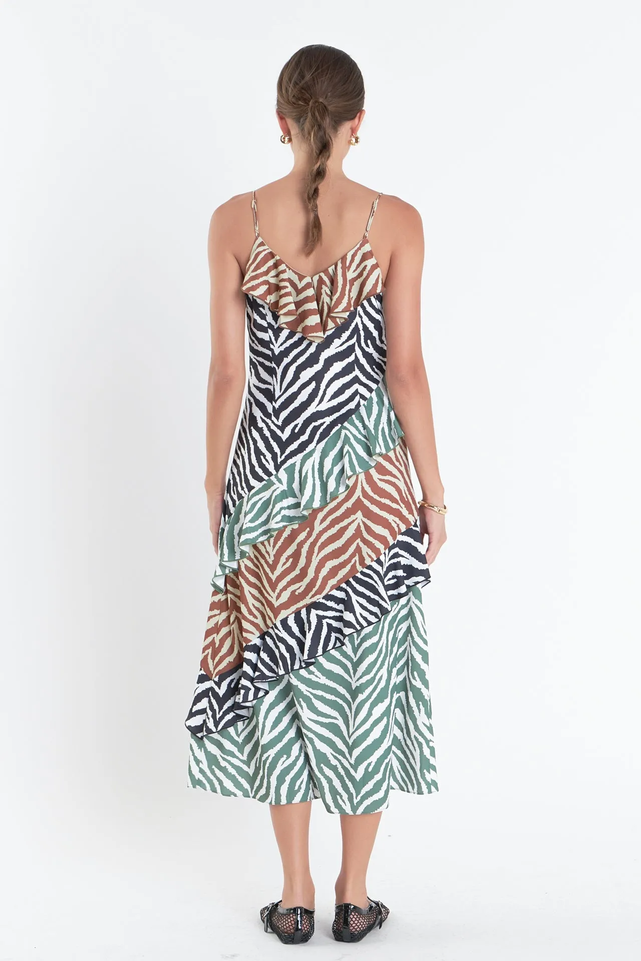 English Factory - Zebra Print Colorblocked Slip Dress