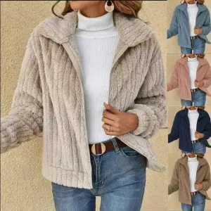 Fall Winter Casual Women Thick Fleece sherpa  Lapel  Cardigan sweater Jacket