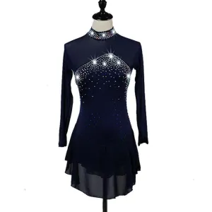 Figure Skating Dresses Rhinestones Black Long Sleeves BSU6001