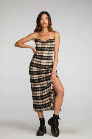 Flannel Midi Slip Dress - Black / Beige