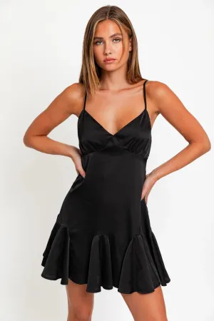 Flare Slip Spaghetti Straps Satin Mini Dress