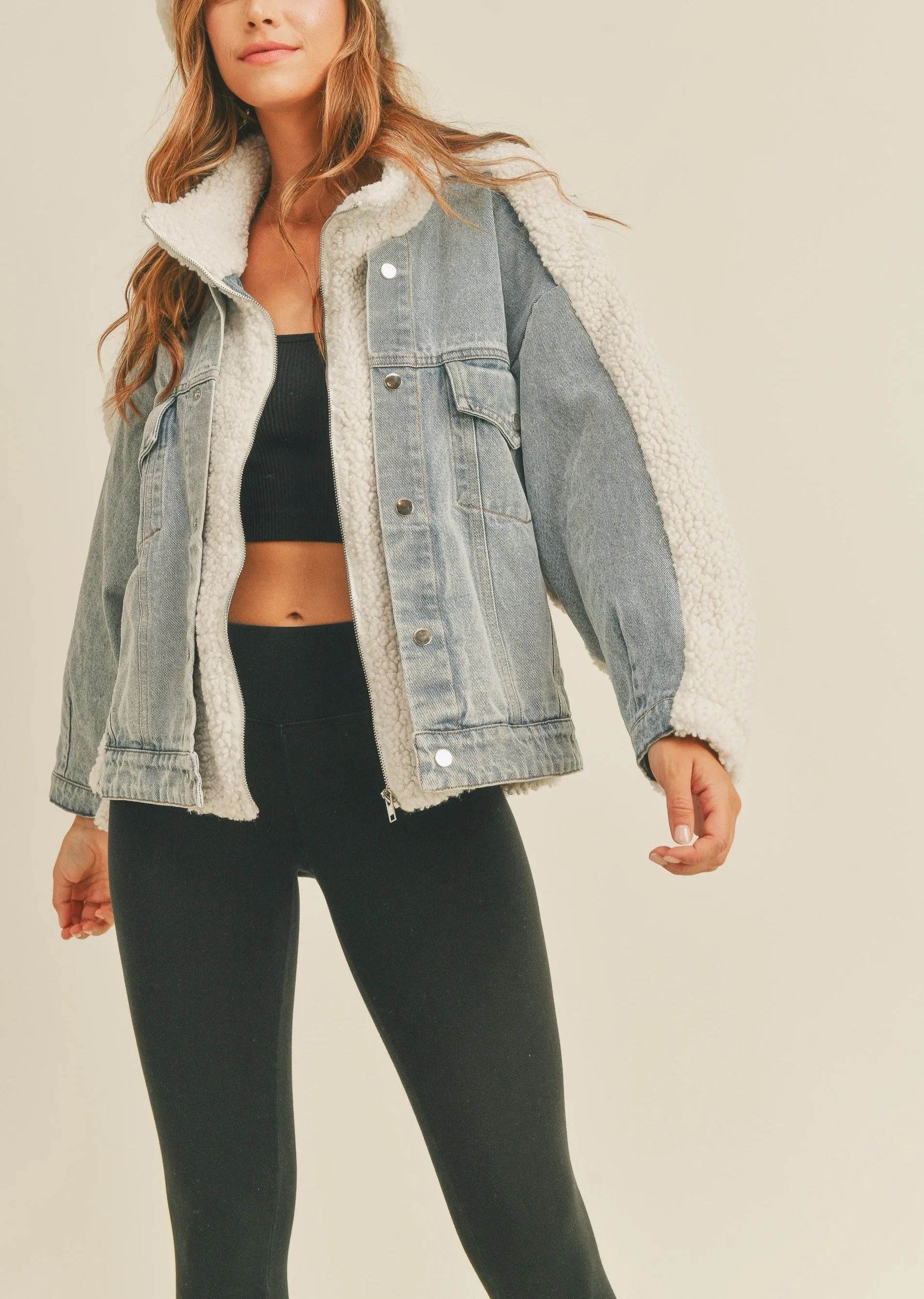 Fleece and Denim Combo Oversized Jacket