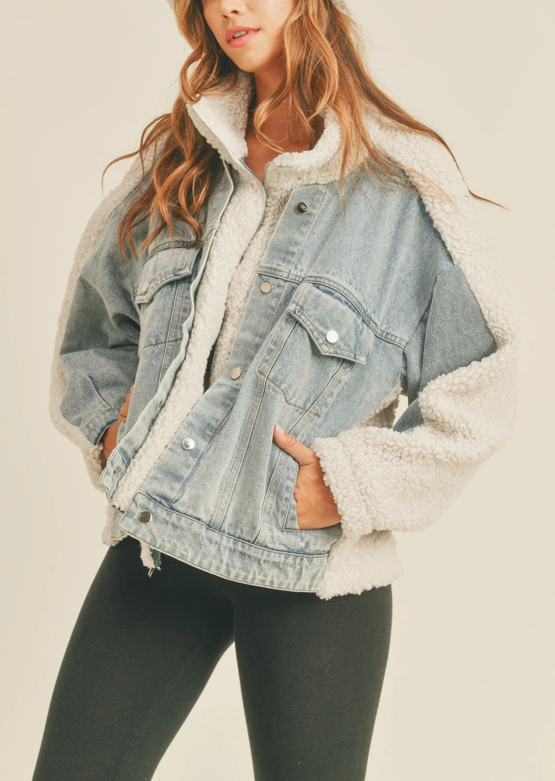 Fleece and Denim Combo Oversized Jacket