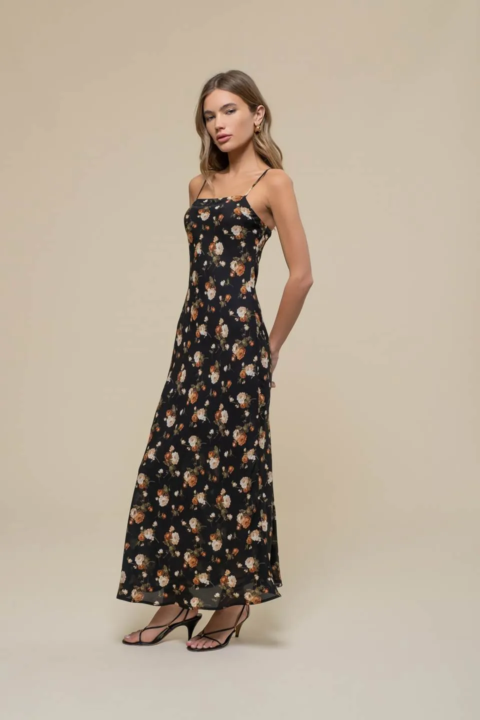 FLORAL SWEETHEART NECK CAMI MIDI DRESS