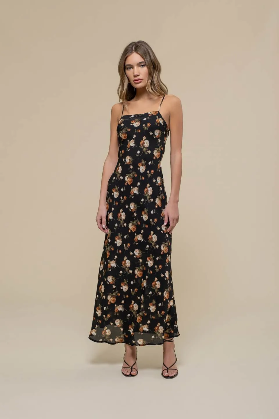 FLORAL SWEETHEART NECK CAMI MIDI DRESS