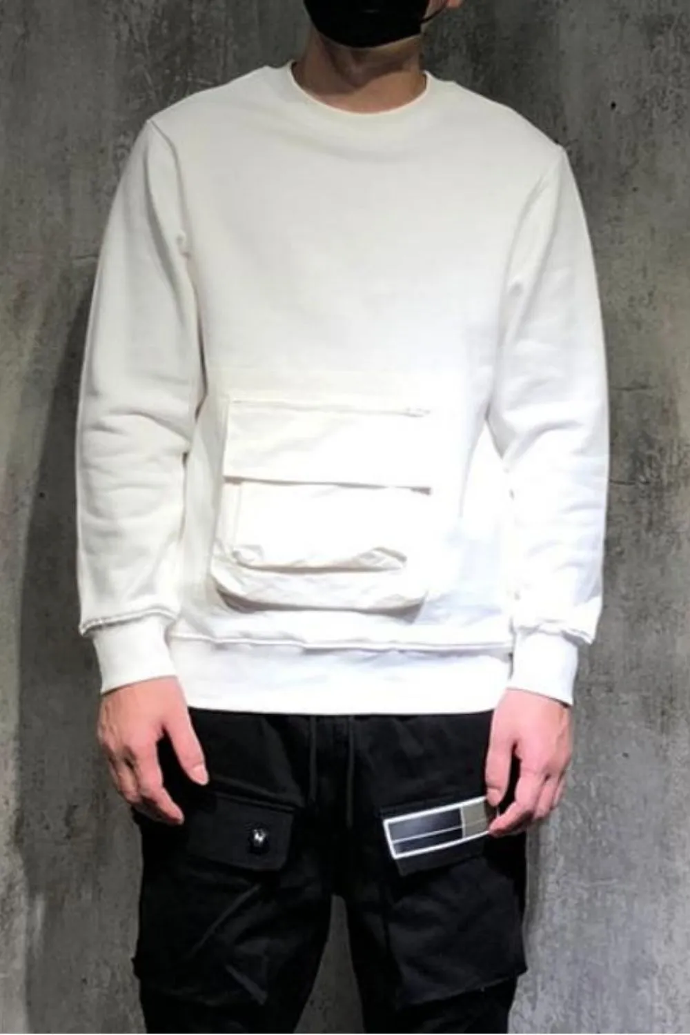 Front Pocket Long Sleeve T-shirt White