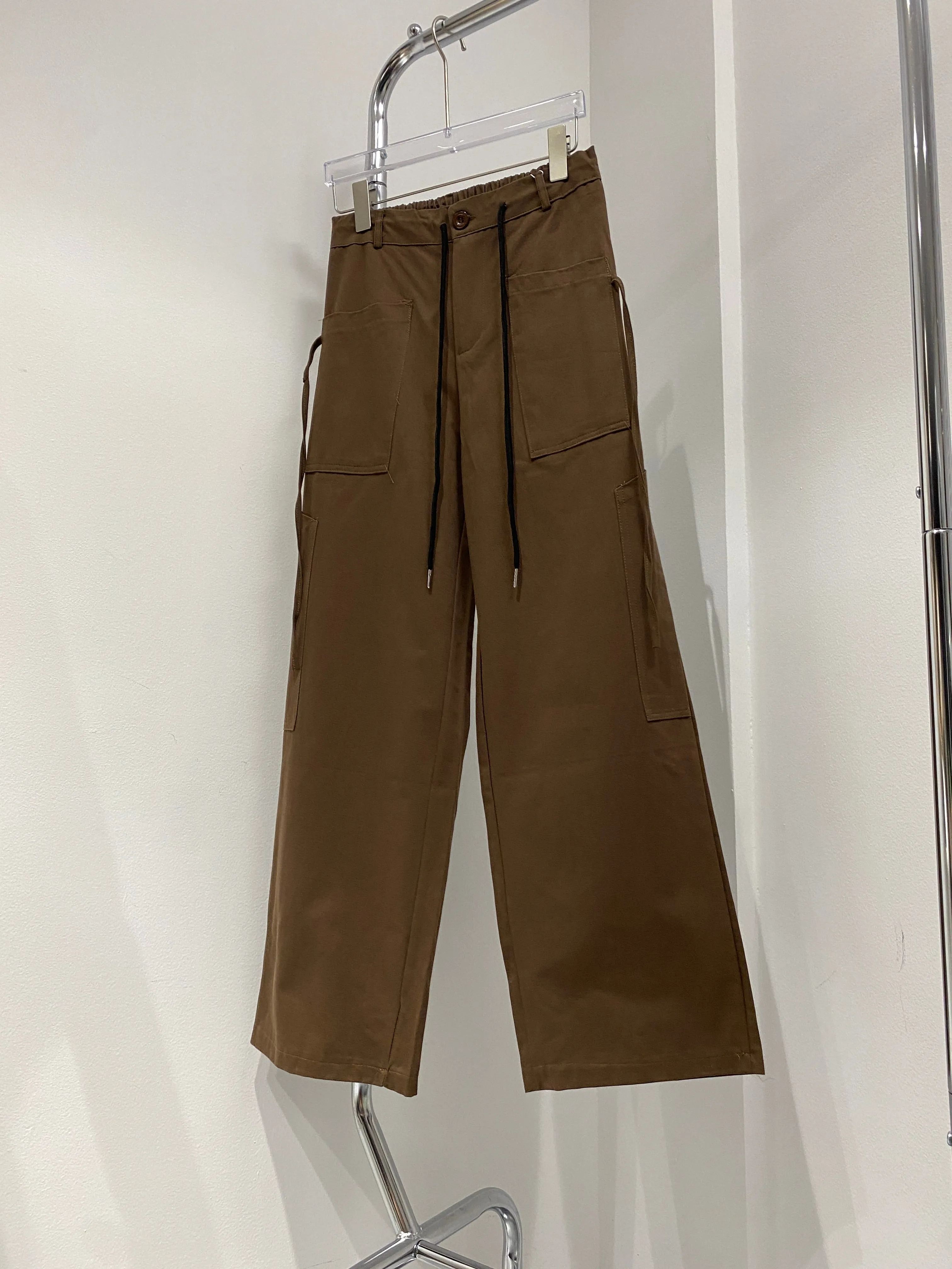 Front Pocket Wide Leg Trousers - Chocolate