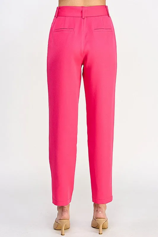 Fuchsia High Waist Pants With Belt Detail