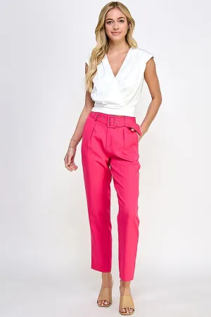 Fuchsia High Waist Pants With Belt Detail