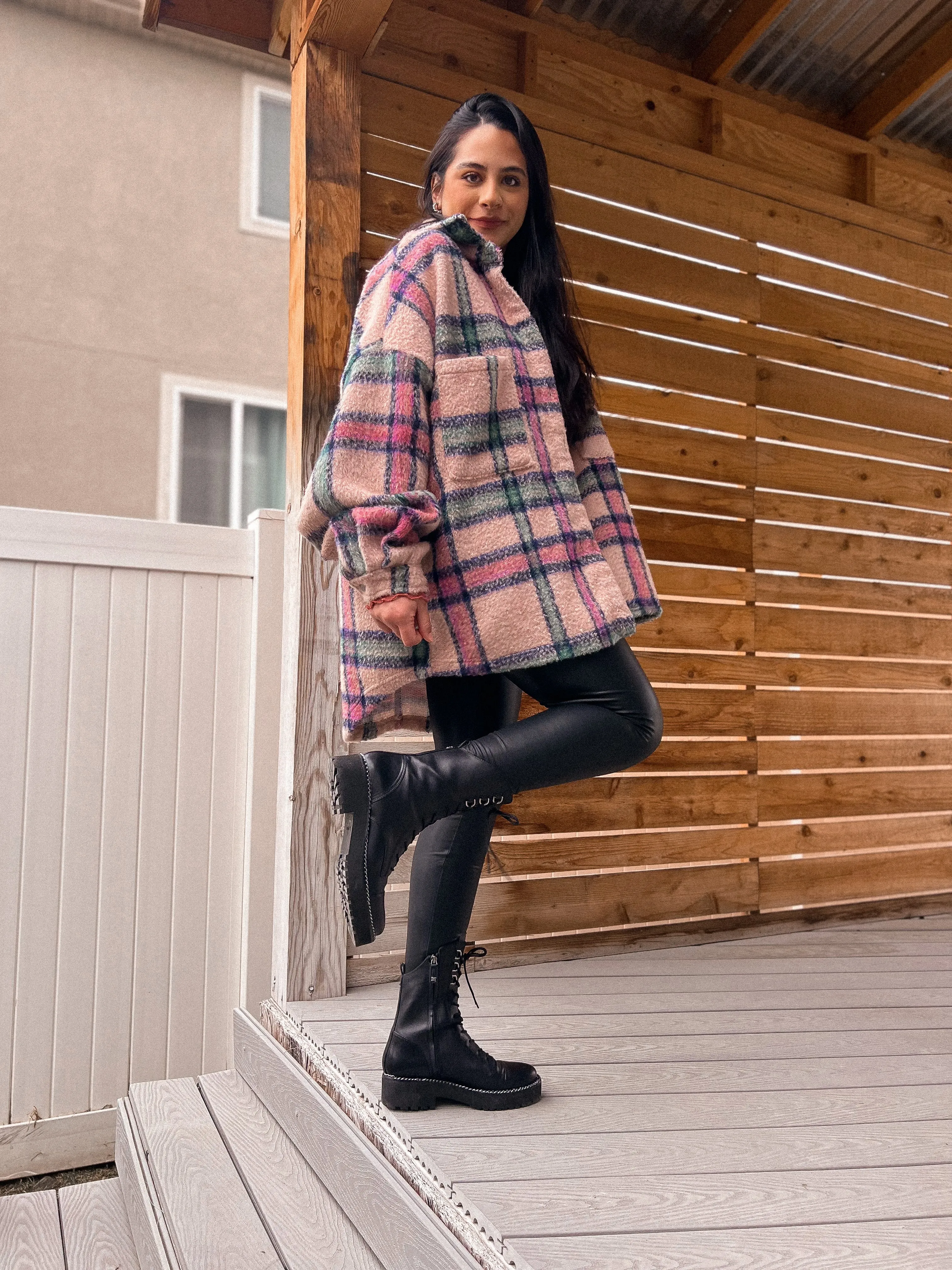 fuzzy oversized plaid coat jacket