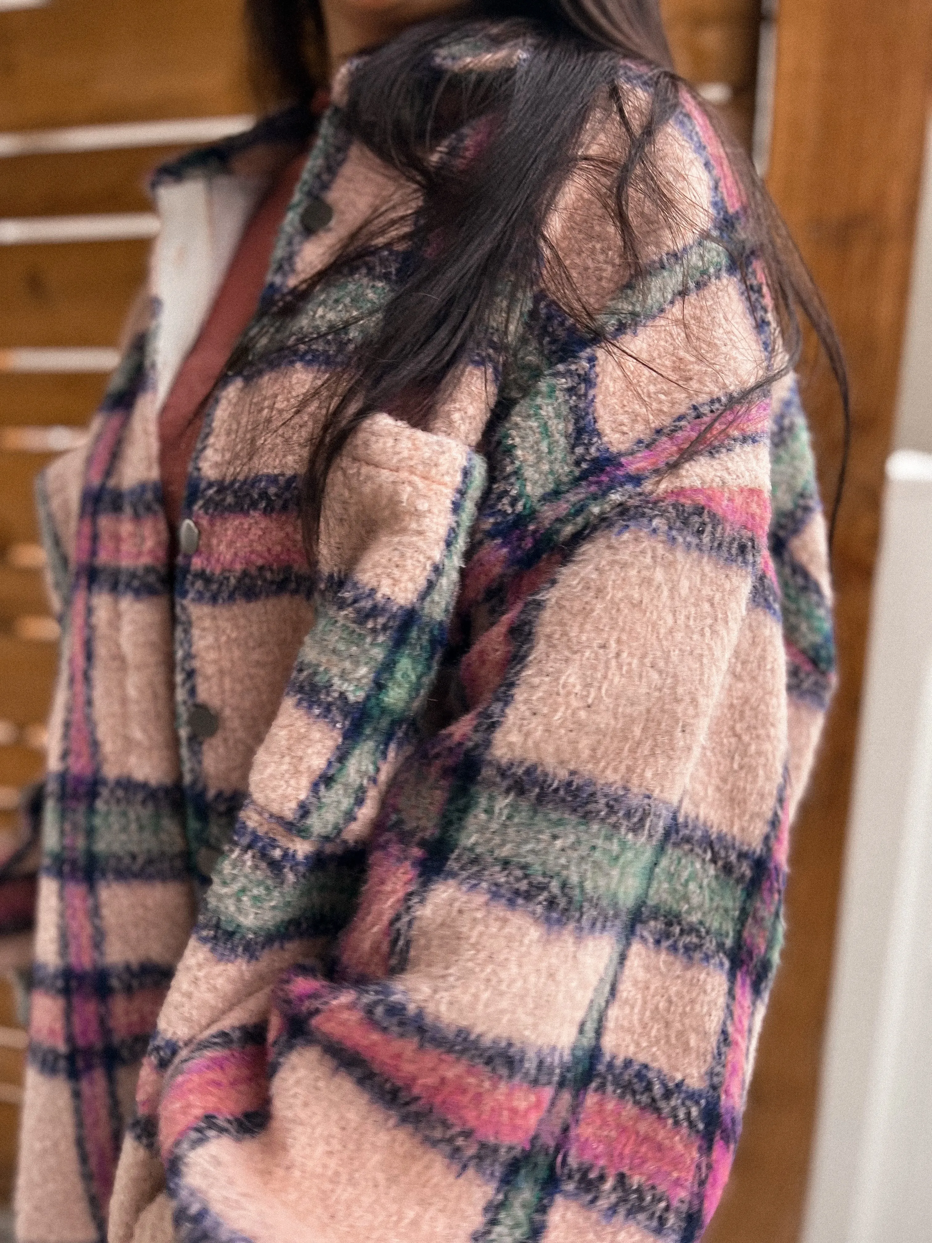 fuzzy oversized plaid coat jacket