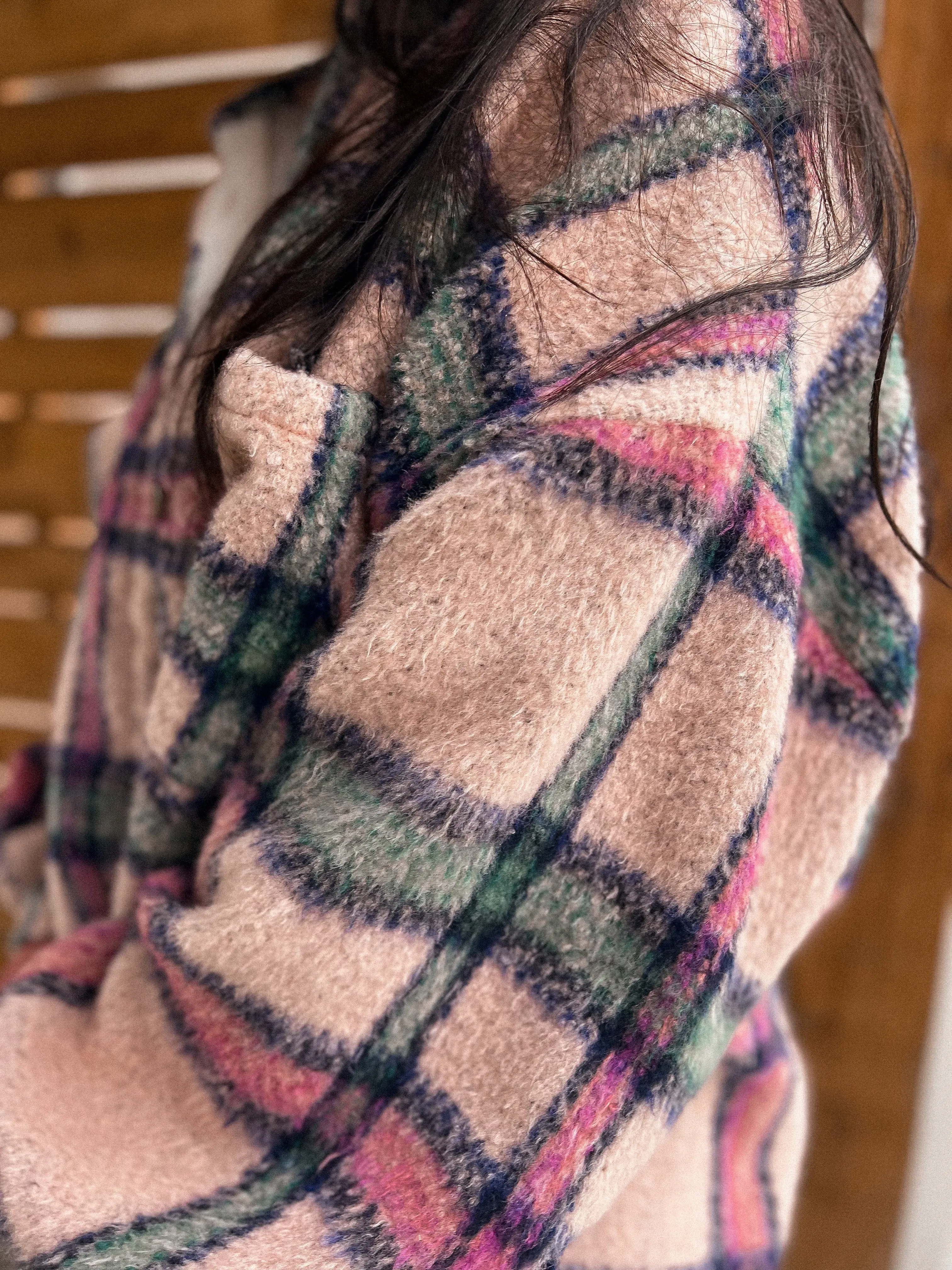 fuzzy oversized plaid coat jacket