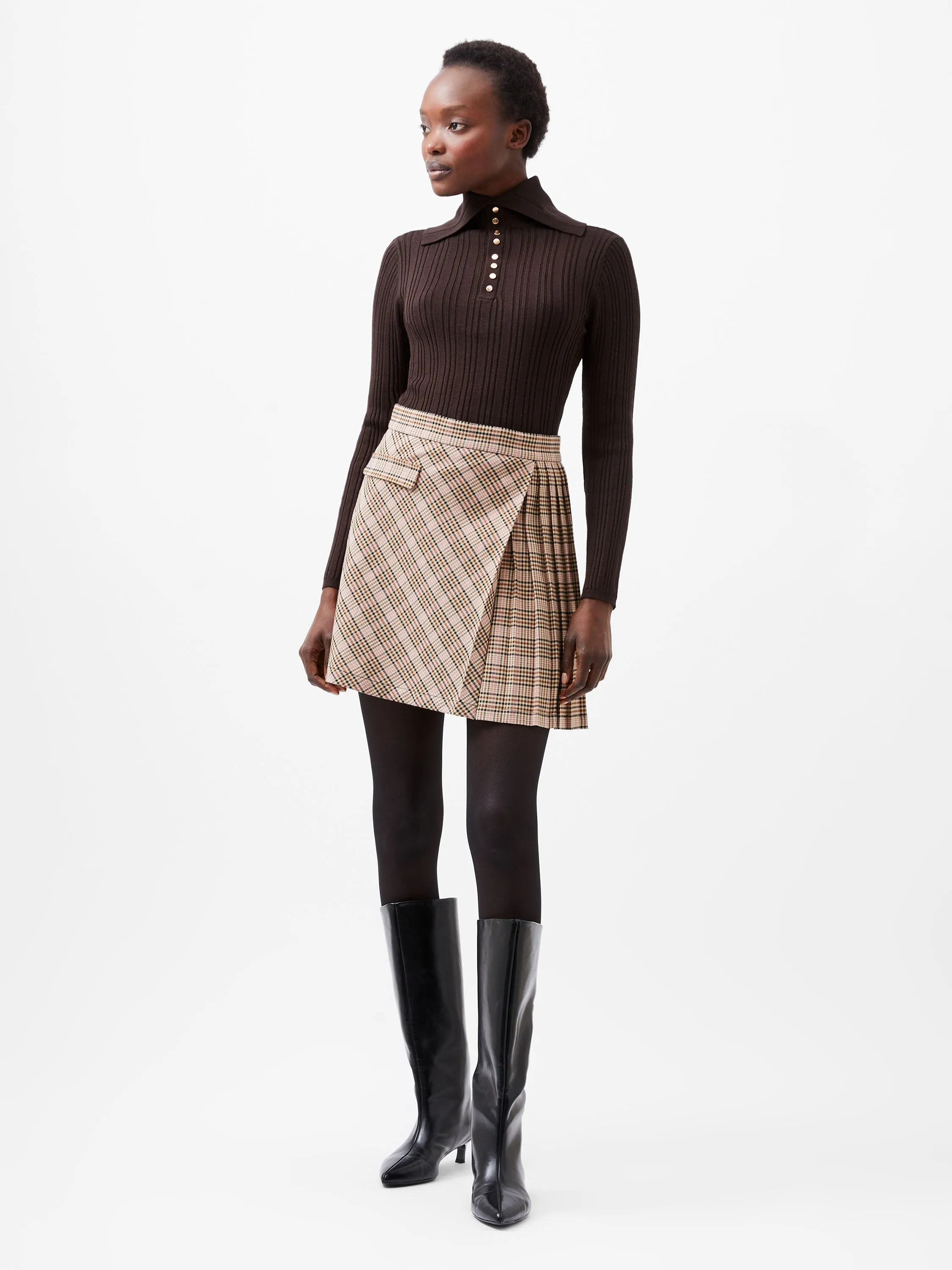 Gina Check Pleated Mini Skirt