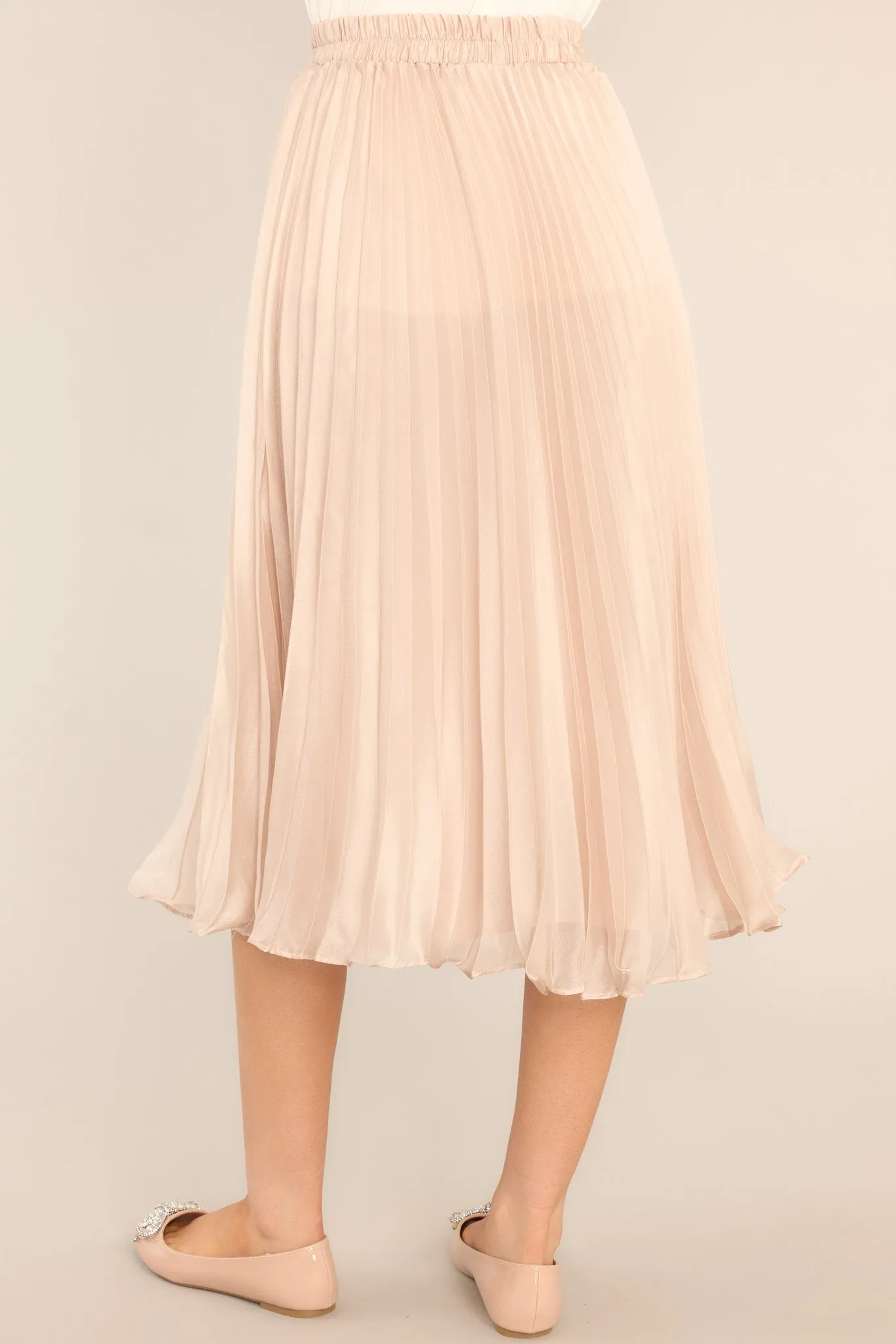 Graceful Champagne Pleated Satin Midi Skirt