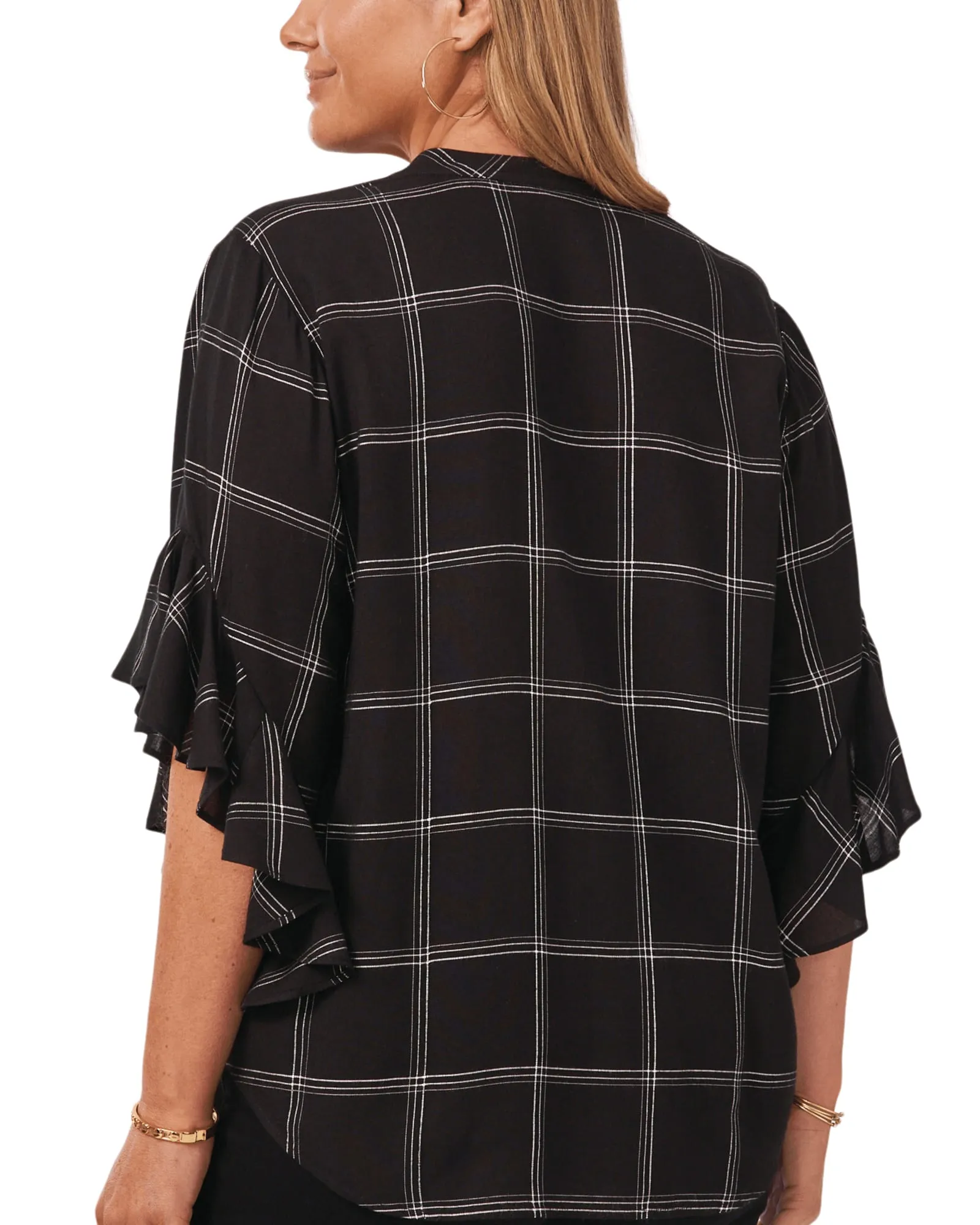 Greta Plaid Henley Blouse | RICH BLACK