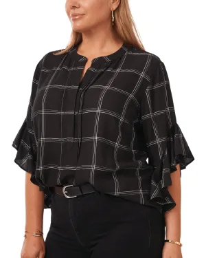 Greta Plaid Henley Blouse | RICH BLACK