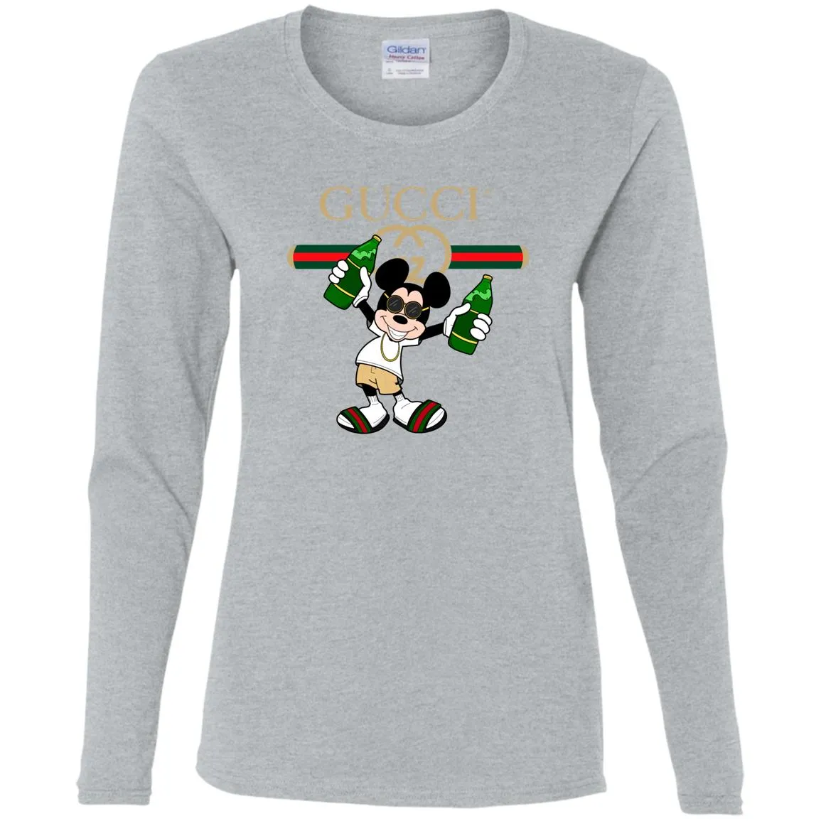 Gucci Mickey Mouse Drink Beer T-shirt Women Long Sleeve Shirt