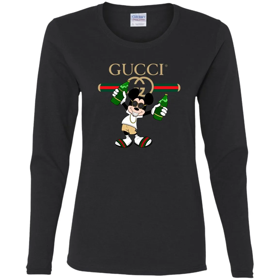 Gucci Mickey Mouse Drink Beer T-shirt Women Long Sleeve Shirt