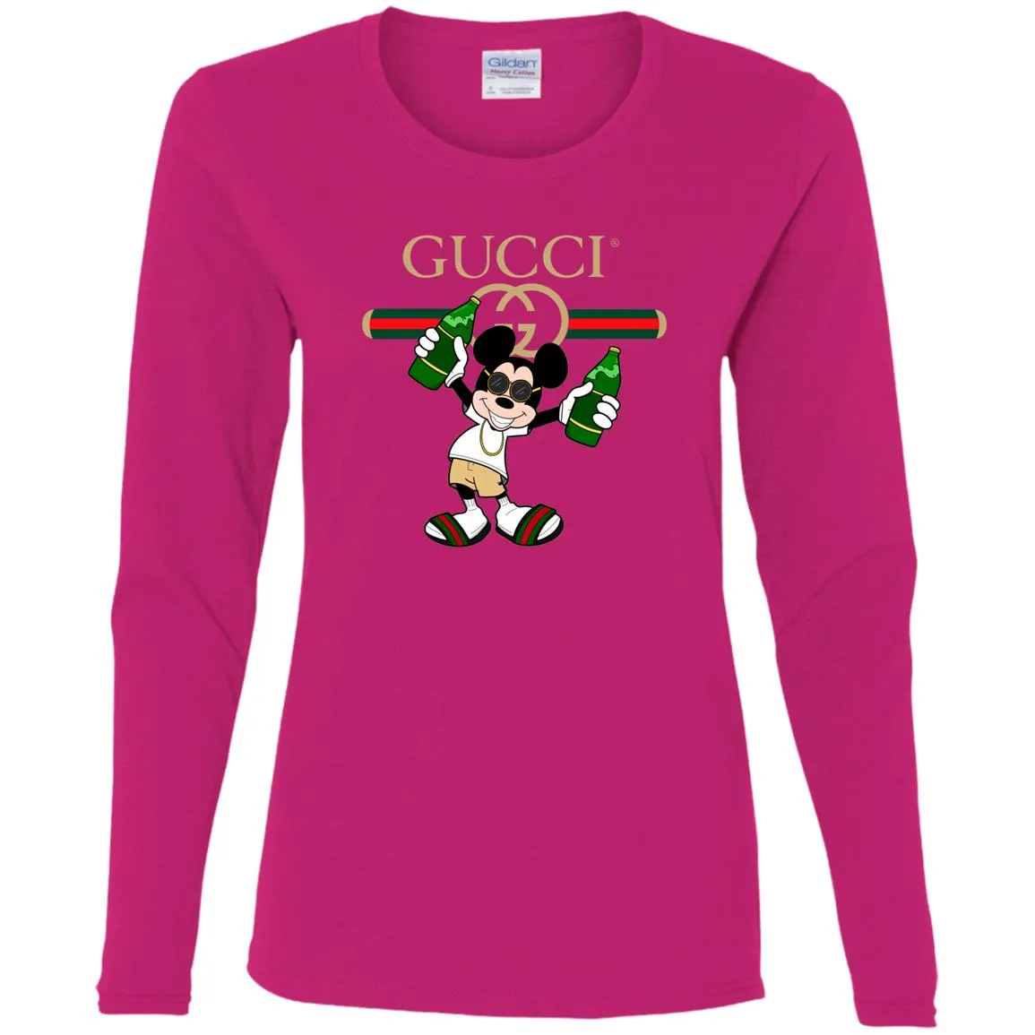 Gucci Mickey Mouse Drink Beer T-shirt Women Long Sleeve Shirt