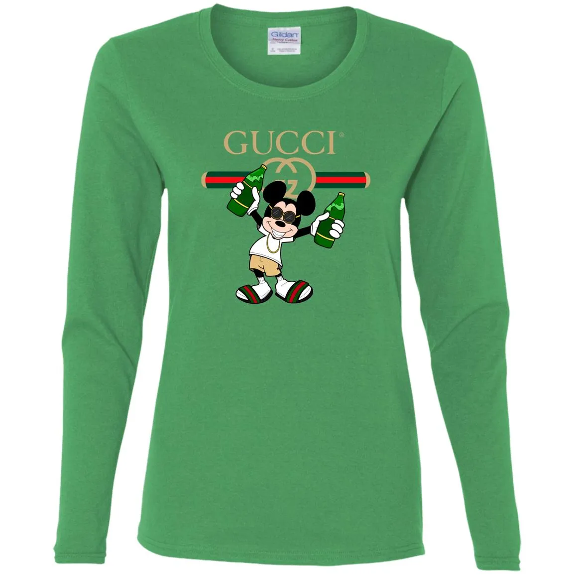 Gucci Mickey Mouse Drink Beer T-shirt Women Long Sleeve Shirt