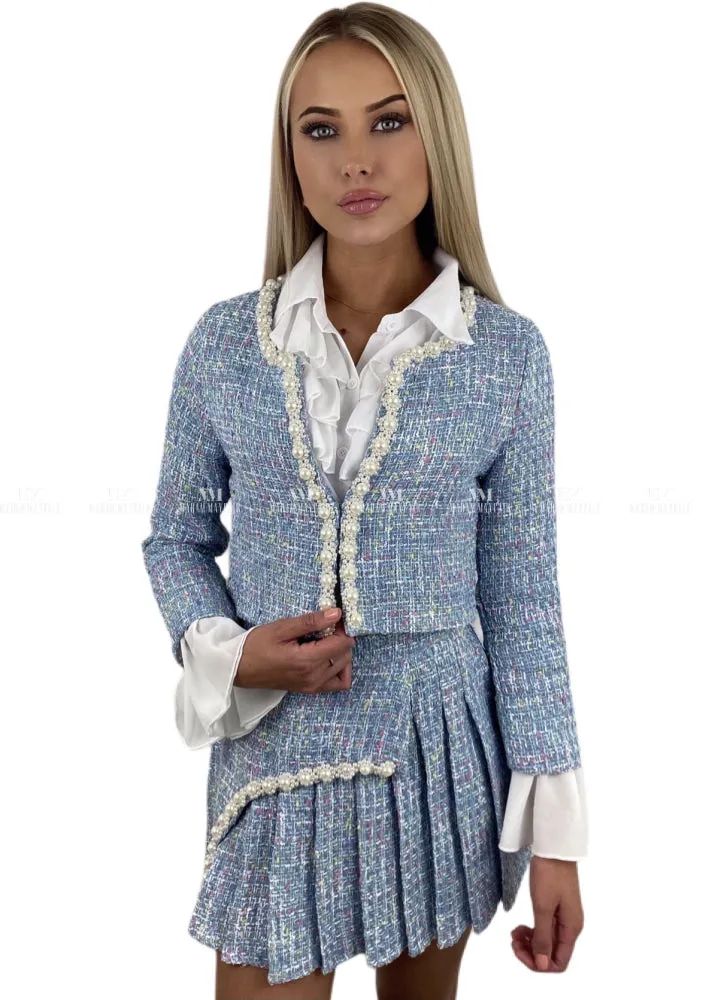 Hailey Blue Tweed Three Piece Suit Set