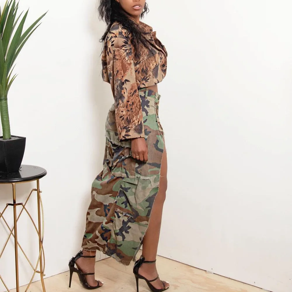 High Split Camo Skirt with Pockets - Culture Heaven Special