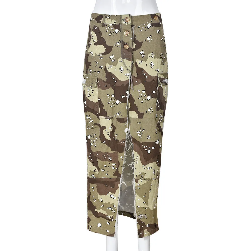 High Split Camo Skirt with Pockets - Culture Heaven Special