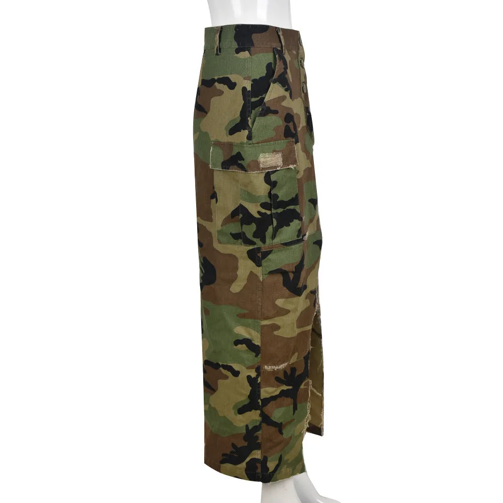 High Split Camo Skirt with Pockets - Culture Heaven Special