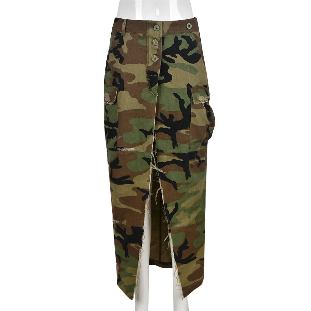 High Split Camo Skirt with Pockets - Culture Heaven Special