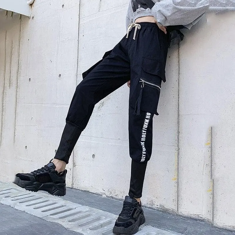 High Waist Cargo Pants With Lettering