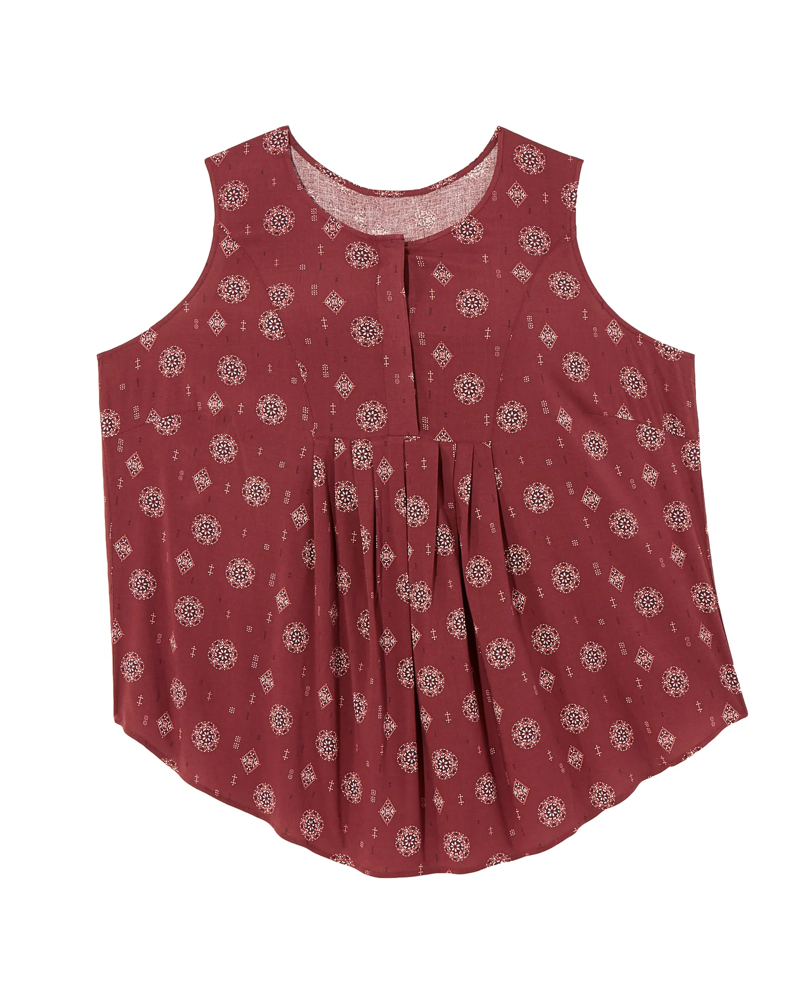 Honora Sleeveless Printed Blouse with Pleats | Burgundy / White