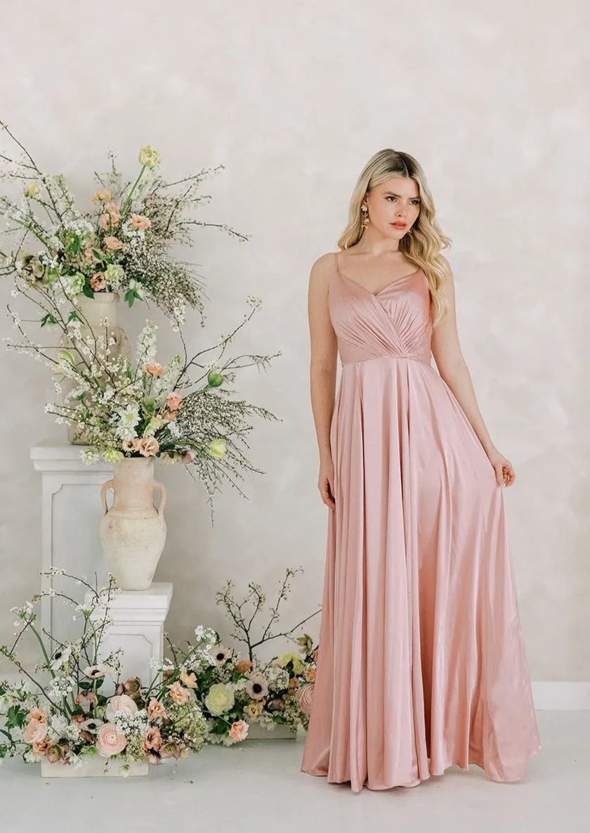 Isla Bridesmaid Dress In Blush Satin