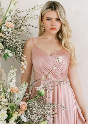 Isla Bridesmaid Dress In Blush Satin