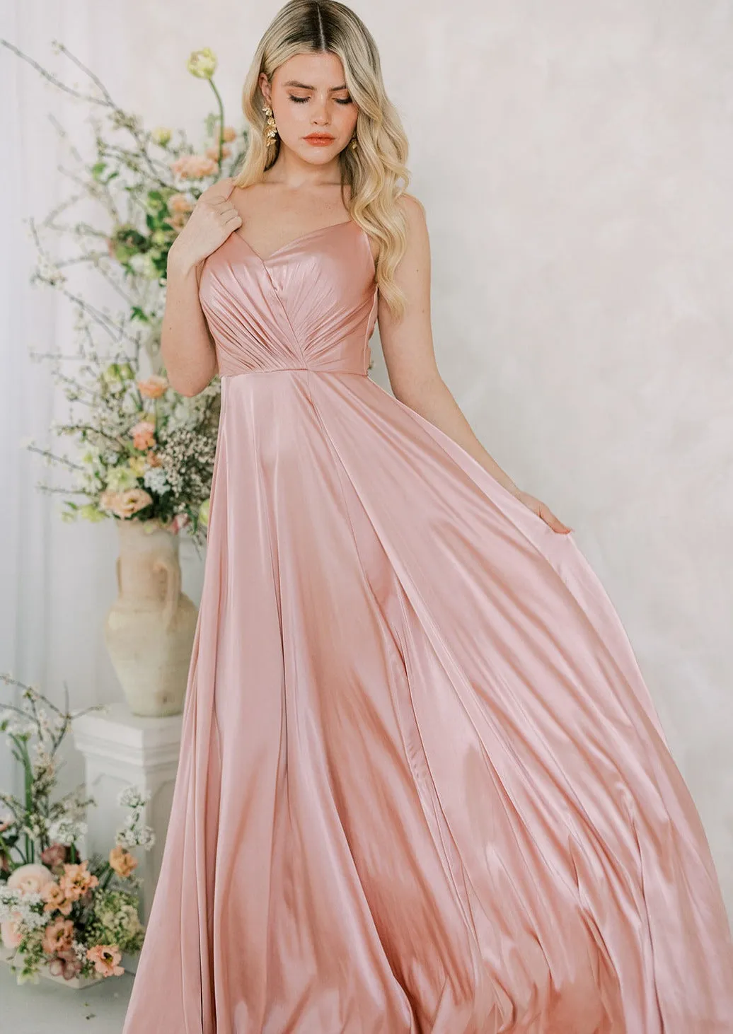 Isla Bridesmaid Dress In Blush Satin