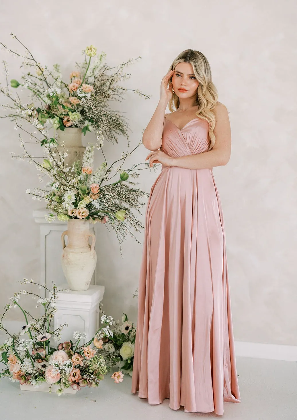 Isla Bridesmaid Dress In Blush Satin