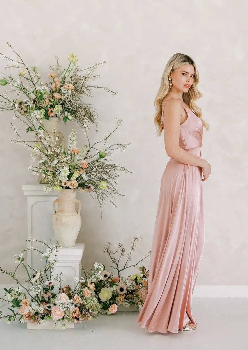 Isla Bridesmaid Dress In Blush Satin